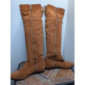 Michael Kors Malin Over Knee Caramel Suede Riding Boots 7.5